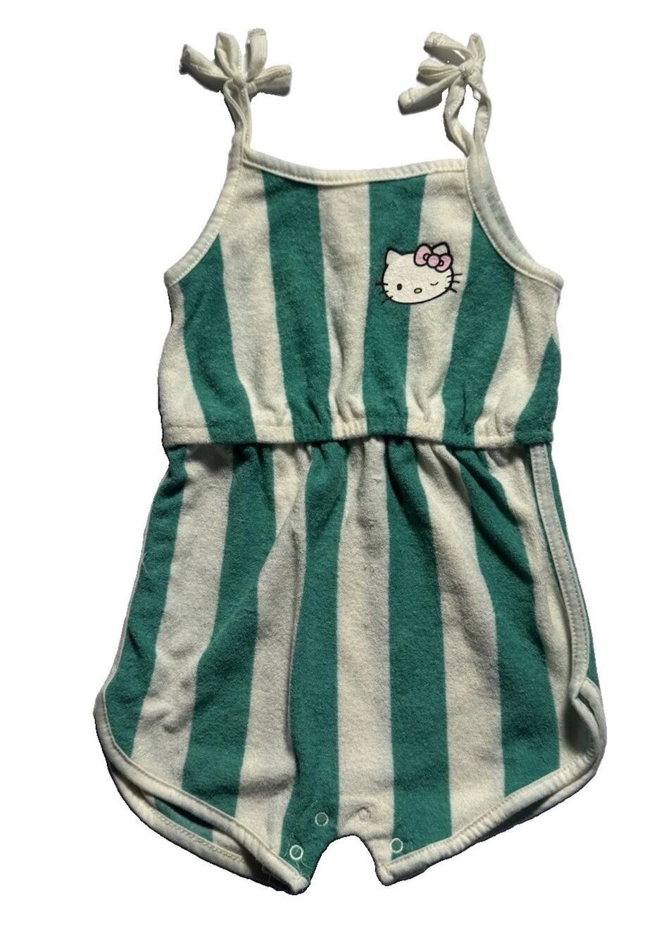 Hello Kitty Grayson Mini Romper 3T Green White Stripe Terry Cloth Girls